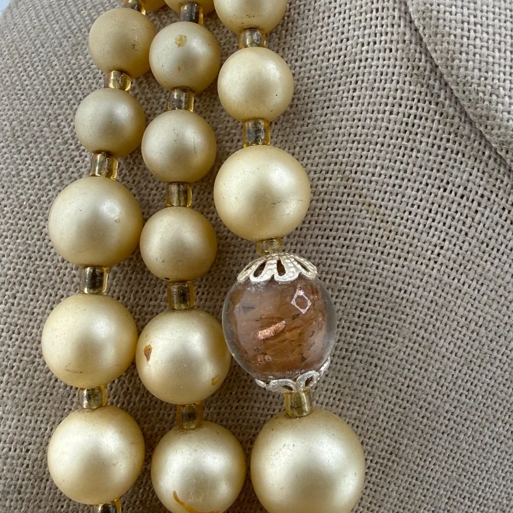 Vintage Layered Necklace Gold Tone Beaded 15